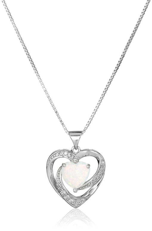 Amazon Essentials womens Sterling Silver Created Opal and White Sapphire Open Heart Pendant Necklace, 18" (previously Amazon Collection)