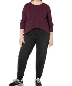 Amazon Essentials Women's Lightweight Long-Sleeve Cable Crewneck Sweater (Available in Plus Size) Large Burgundy 13 71vUGAKygdL