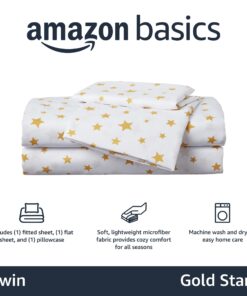 Alternative view of Amazon Basics Kid's Soft Easy-Wash Lightweight Microfiber 3-Piece Sheet Set, Twin, Gold Stars
