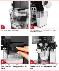 EspressoWorks 19-Bar Espresso, Latte and Cappuccino Maker 10-Piece Set - Brew Cappuccino and Latte with One Button - Espresso Machine with Milk Steamer 1250W - Coffee Gifts (Black) Black 30 71vXiBXIbgL