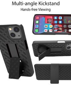Ailiber Compatible with iPhone 13 Case, iPhone 13 Case Holster with Screen Protector, Swivel Belt Clip, Kickstand Holder, Slim Shockproof Shell Slide Pouch Phone Cover for iPhone 13 6.1 inch -Black Screen Protector & Black 11 71vXwVMbImL 1