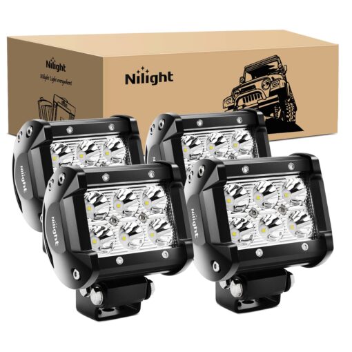 Nilight - 60001S-C LED Light Bar 4PCS 18W 1260lm Spot LED Pods Driving Fog Light Off Road Lights Bar Jeep Lamp,2 Years Warranty 4PCS 18W Light Bar