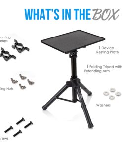 PYLE-PRO Universal Projector Stand -Height & Angle Adjustable Tripod Stand-Hold Laptops, Computers, DJ Equipment & Projectors-Heavy Duty-Perfect for Stage, Studio, & Office Events-Extends 28'' to 46" 34 71vaAu9MDpS 1