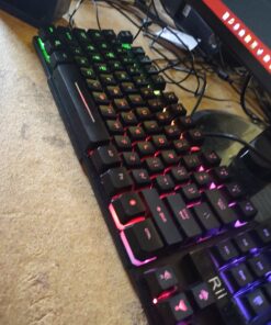 Rii RK100+ Multiple Color Rainbow LED Backlit Large Size USB Wired Mechanical Feeling Multimedia PC Gaming Keyboard,Office Keyboard for Working or Primer Gaming,Office Device RK100+ Rainbow LED Backlit 38 71vgrp7Tm4L