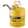 Justrite 7250230 AccuFlow 5 Gallon, 11.75" OD x 17.50" H Galvanized Steel Type II Yellow Safety Can With 1" Flexible Spout 1" Spout 36 71vgvXynB3L