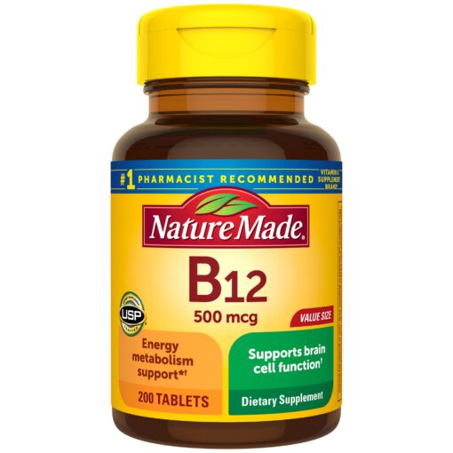 Nature Made Vitamin B12 500 mcg, Dietary Supplement for Energy Metabolism Support, 200 Tablets, 200 Day Supply 200 Count