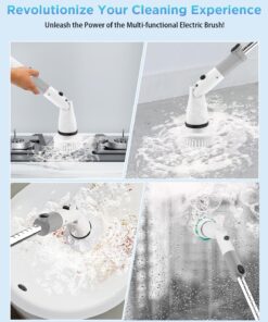 Electric Spin Scrubber, Cordless Power Brush Floor Scrubber with Adjustable Extension Arm and 4 Replaceable Bathroom Cleaning Brush Heads, Ideal for Tub, Tile, and Floor Cleaning White 26 71viGzwFi4L