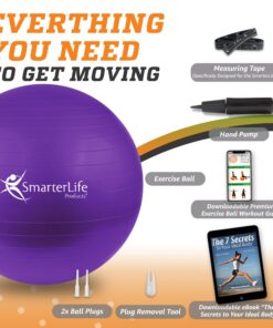 SmarterLife Workout Exercise Ball for Fitness, Yoga, Balance, Stability, or Birthing, Great as Yoga Ball Chair for Office or Exercise Gym Equipment for Home, Premium Non-Slip Design Purple 65 cm 26 71viHkES21L