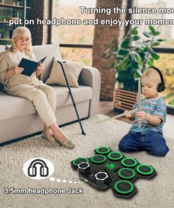 Portable Electronic Drum Set, MAZAHEI 9 Pads Electric Drum Kit with Dual Build-in Speaker, Kick Pedals, Drum Sticks, Ideal Gifts for Kids Beginners, Birthday & Christmas Green 15 71vikb9E 1L