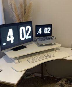 VIVO 36 inch Desk Converter, K Series, Height Adjustable Sit to Stand Riser, Dual Monitor and Laptop Workstation with Wide Keyboard Tray, White, DESK-V036KW 36" 32 71vjhAKF2TL