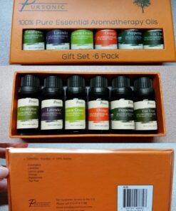 Pursonic 100% Pure Essential Aromatherapy Oils Gift Set-6 Pack , 10ML(Eucalyptus, Lavender, Lemon grass, Orange, Peppermint, Tea Tree) Pure Essential Oils Set 31 71vjiEKaK9L