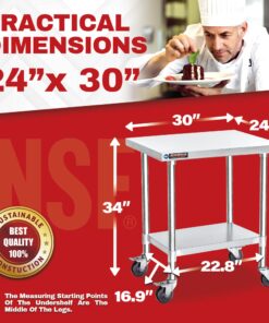 DuraSteel Food Prep Stainless Steel Table - 24 x 30 Inch Metal Table Cart - Commercial Workbench with Caster Wheel - NSF Certified - For Restaurant, Warehouse, Home, Kitchen, Garage, Chrome 24" x 30" Table + 4 Casters Table + One Shelf 25 71vkPqs5FIL
