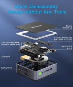 GMKtec K1 Mini Powerhouse Gaming Computer AMD Ryzen 7 6800H (8C/16T, 4.70Ghz), Mini Gaming PC 16GB DDR5+512GB M.2 2280 PCle SSD AMD Radeon 680M, Windows 11 Pro, WiFi 6, BT 5.2, DP, RJ45 2.5G AMD Ryzen 7 6800H 16GB+512GB 21 71vkURHx0GL