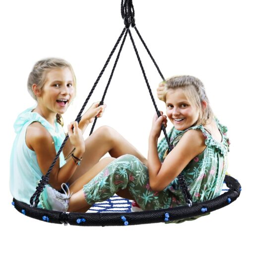 HYCLAT Saucer Tree Swing - 40”Spider Web Tree Swing Net Swing Platform Rope Round Swing 70" Detachable Nylon Rope Swivel, Max 600 Lbs Capacity, Extra Safe and Durable for Kids