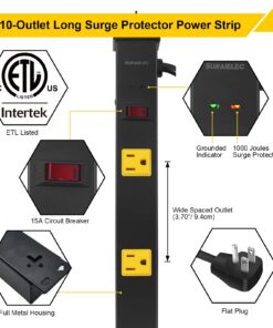 Alternative view of Suraielec 2-Pack 10 Outlet Long Power Strip Surge Protector, Industrial Heavy Duty Metal Shop Power Strip Flat Plug, 1000 Joules, 15 A Breaker, 6FT Cord, Wall Mountable, for Work Bench, Shop, Garage 2 Pack