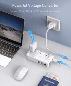 Alternative view of BESTEK Universal Travel Adapter 100-220V to 110V Voltage Converter 250W with 6A 4-Port USB Charging 3 AC Sockets and EU/UK/AU/US/India Worldwide Plug Adapter (White) 01 EU Plug White