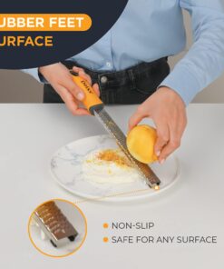 Deiss PRO Citrus Zester & Cheese Grater - Parmesan Cheese Lemon, Ginger, Garlic, Nutmeg, Chocolate, Vegetables, Fruits - Razor-Sharp Stainless Steel Blade, Wide, Dishwasher Safe (ORANGE) Orange 28 71vnf6aIkRL
