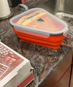 The Perfect Pizza Pack™ - Reusable Pizza Storage Container with 5 Microwavable Serving Trays - BPA-Free Adjustable Pizza Slice Container to Organize & Save Space, Red 1 Pack 40 71vo11ingAL