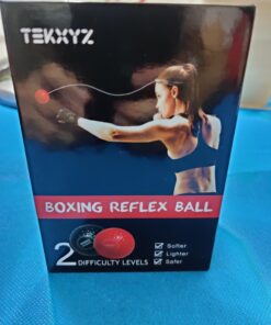 TEKXYZ Boxing Reflex Ball, 2 Difficulty Levels Boxing Ball with Headband, Perfect for Reaction, Agility, Punching Speed, Fight Skill and Hand Eye Coordination Training Black/Red 26 71voiuP6tyL