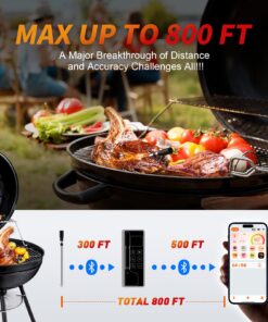 Paneceia Wireless Meat Thermometer Digital, 800FT Long Range Bluetooth Cooking Thermometer, Food Thermometer for Remote Monitoring of Grill, Oven, Smoker, Air Fryer, Rotisserie, iOS & Android App 37 71vpC4LAh7L