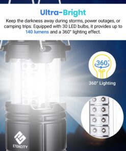 Etekcity Camping Lantern for Emergency Light Hurricane Supplies, Accessories Gear Tent Lights, Lanterns Battery Powered LED for Power Outages, Survival Kits, Operated Lamp, 4 Pack,Black 26 71vrkWnGgkL