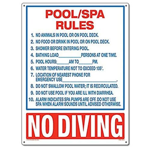 Poolmaster Sign for Residential or Commercial Swimming Pools and Spas, Pool/Spa Rules 18" x 24"