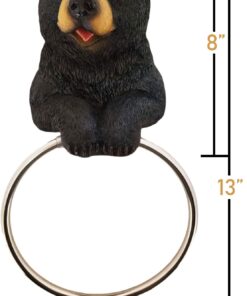 DWK Black Bear Wall Mounted Towel Ring | Cabin Decorations and Hunting Kitchen Decor | Bathroom Hand Towels Holder Bear Cabin Accessories Bath Ring - 8" 16 71vs3eeY6zL
