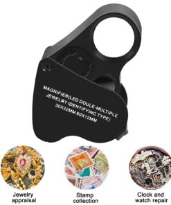 JARLINK 2 Pack 30X 60X Illuminated Jewelers Eye Loupe Magnifier, Foldable Jewelry Magnifiers with Bright LED Light for Gems, Jewelry, Coins, Stamps, etc (Black) Black 15 71vsJgFsqRS
