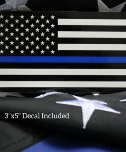 Thin Blue Line Flag - 3X5 Foot with Embroidered Stars and Sewn Stripes - Black White and Blue American Police Flag Honoring Law Enforcement Officers - 3x5 Inch Waterproof Decal Included Blue,White 24 71vsdoK2bEL