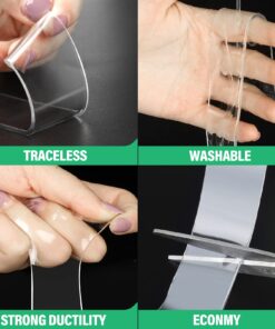 CREGEAR Heavy Duty Double Sided Tape(2 Roll of 16.5Ft), 1.18" Extra Large Nano Adhesive Tape, Clear Mounting Tape Strong Adhesive Strip, Removable Wall Hanging Tape Sticky Carpet Photo Frame Poster 16.5FT 2Pack 16 71vwzBFXIxL