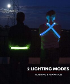 ILLUMISEEN LED Reflective Belt Sash | High Visibility LED Lights with 2 Lighting Modes | Adjustable Quick Release Buckle | USB Rechargeable, No Batteries Needed | Weatherproof Professional Safety Gear Green 21 71w TjgeolL