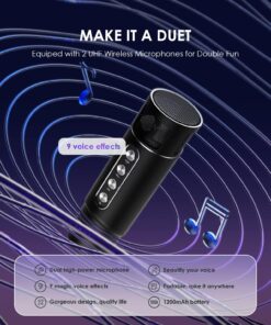 Karaoke Machine for Adults Kids with 2 UHF Wireless Microphones, XIZJ 2023 New Portable Bluetooth Singing PA Speaker System with RGB Lights/Strap, Support AUX-in/USB/TF, an Ideal Gift Black 19 71w bCsTncL