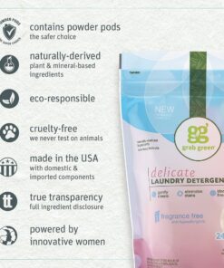 Grab Green Delicate Laundry Detergent Pods, 60 Count, Fragrance Free, Plant and Mineral Based, Gently Cleans, Eliminates Stains, Ideal for Fine Fabrics 60 Count (Pack of 1) 15 71w ueo1PrL