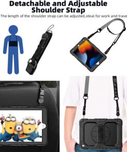 New iPad 9th/8th/7th Generation Case 2021/2020/2019 10.2 Inch with Tempered Glass Screen Protector & Pencil Holder | Rugged Protective Kids iPad 10.2 Case Cover w/Stand Hand Shoulder Strap |Black Black 38 71w15niXBqL 1