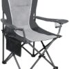 ALPHA CAMP Oversized Camping Folding Chair Heavy Duty Steel Frame Support 350 LBS Collapsible Padded Arm Chair with Cup Holder Quad Lumbar Back Chair Portable for Outdoor/Indoor Black Grey