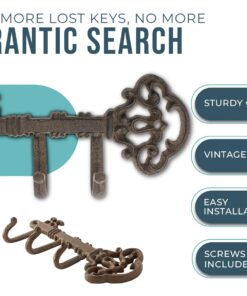 Alternative view of Comfify Decorative Wall Mounted Skeleton Key Holder | Vintage Key with 3 Hooks | Wall Mounted | Rustic Cast Iron | 7.9 x 4.1 |- with Screws and Anchors Rust brown