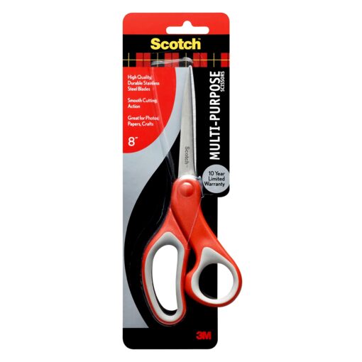 Scotch 8 Inch Multi-Purpose Scissors, Great for Everyday Use (1428),Red/Grey