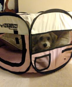 PET4FUN PN935 29" Portable Pet Puppy Dog Cat Animal Playpen Yard Crates Kennel w/Premium 600D Oxford Cloth, Tool-Free Setup, Carry Bag, Removable Security Mesh Cover/Shade, 2 Storage Pockets(Pink) Upgrade Version: 29" x 29" x 17" Medium Pink 47 71w2rfn6CtL