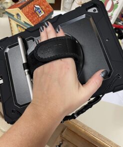 SEYMAC iPad 6th/5th Generation Case 9.7 Inch, Heavy Duty Protective Shockproof Case with Screen Protector, 360° Rotating Stand/Handle/Shoulder Strap for iPad 6th/ 5th Gen/Air 2/ Pro 9.7, Black 9.7 inch - For iPad 6th/5th Gen 47 71w5XN0fbxL