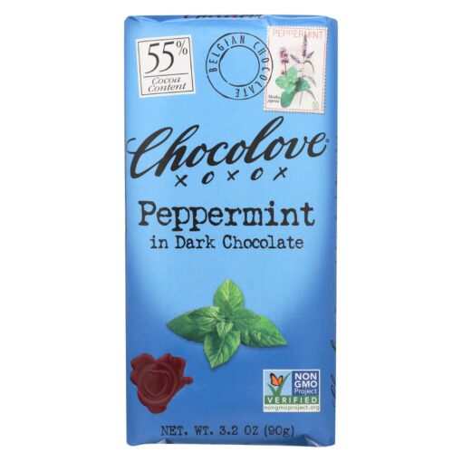 Chocolove 55 Percent Cocoa Peppermint Dark Chocolate Bar, 3.2 Ounce -- 144 per case