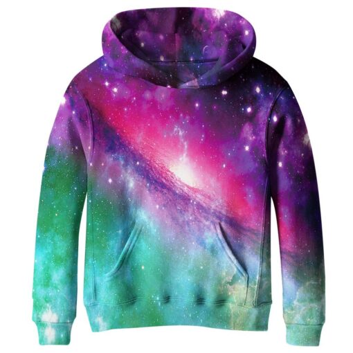 SAYM Big Girls Galaxy Fleece Pockets Sweatshirts Jacket Pullover Hoodies 10-12 Bright Art Pink Nebulae