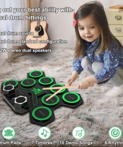 Portable Electronic Drum Set, MAZAHEI 9 Pads Electric Drum Kit with Dual Build-in Speaker, Kick Pedals, Drum Sticks, Ideal Gifts for Kids Beginners, Birthday & Christmas Green 14 71w7izKHhbL