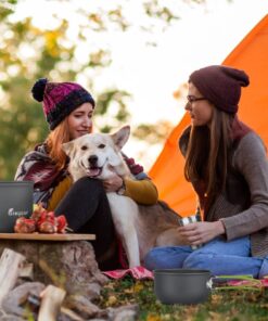 Bisgear Camping Cookware Portable Backpacking Stove Canister Stand Tripod Stainless Steel Cup Flatware Mess Kit - Camping Pot and Pans Cooking Set - Camping Gear Must Haves 12 pcs(Green) 21 71w9k0dkhjL