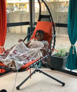 Best Choice Products Outdoor Hanging Curved Steel Chaise Lounge Chair Swing w/Built-in Pillow and Removable Canopy, Orange 37 71wA9kvRL