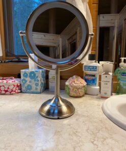 VESAUR Professional 8.5" Large Lighted Makeup Mirror Updated with 3 Color Lights, 1X/10X Magnifying Swivel Vanity Brightness Dimmable Cosmetic Mirror with 48 Premium LED Lights, Senior Pearl Nickel X-Large 41 71wEPdDbz4L