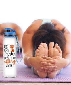 LEADO 32oz 1Liter Motivational Tracking Water Bottle with Times to Drink - for Fox Sake Drink Your Effing Water - Funny Birthday, Christmas Gifts for Women, Best Friend, Mom, Sister, Coworker Blue / White 31 71wEpNNT6EL
