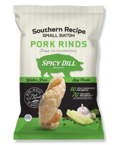 Southern Recipe Small Batch Pork Rinds | Spicy Dill Flavor | Keto Friendly, Gluten Free, Low Carb Food | 7g Collagen Per Serving | High Protein | 4 Oz Bag (Pack of 6) Classic Pork Rinds 4.00 Ounce (Pack of 6) 7 71wIGsHSujL