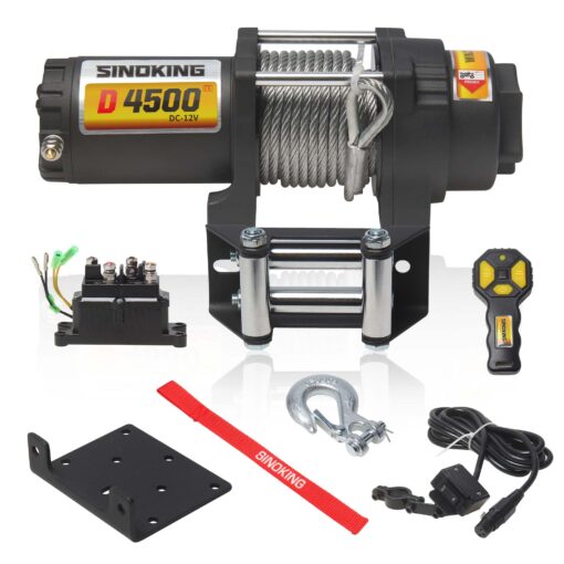 SINOKING 4500lb 12V UTV/ATV Winch with 1/4”x 32ft Rope, Wired and Wireless Control D4500