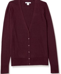 Amazon Essentials Women's Lightweight V-Neck Cardigan Sweater (Available in Plus Size) Large Burgundy 13 71wJLtWG65L