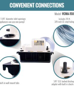 Little Giant VCMA-15ULST 115 Volt, 65 GPH, 1/50 HP Automatic Condensate Removal Pump with Safety Switch and Tubing, Black/White, 554415 Includes Safety Switch/Tubing 40 71wMRb5rrTL